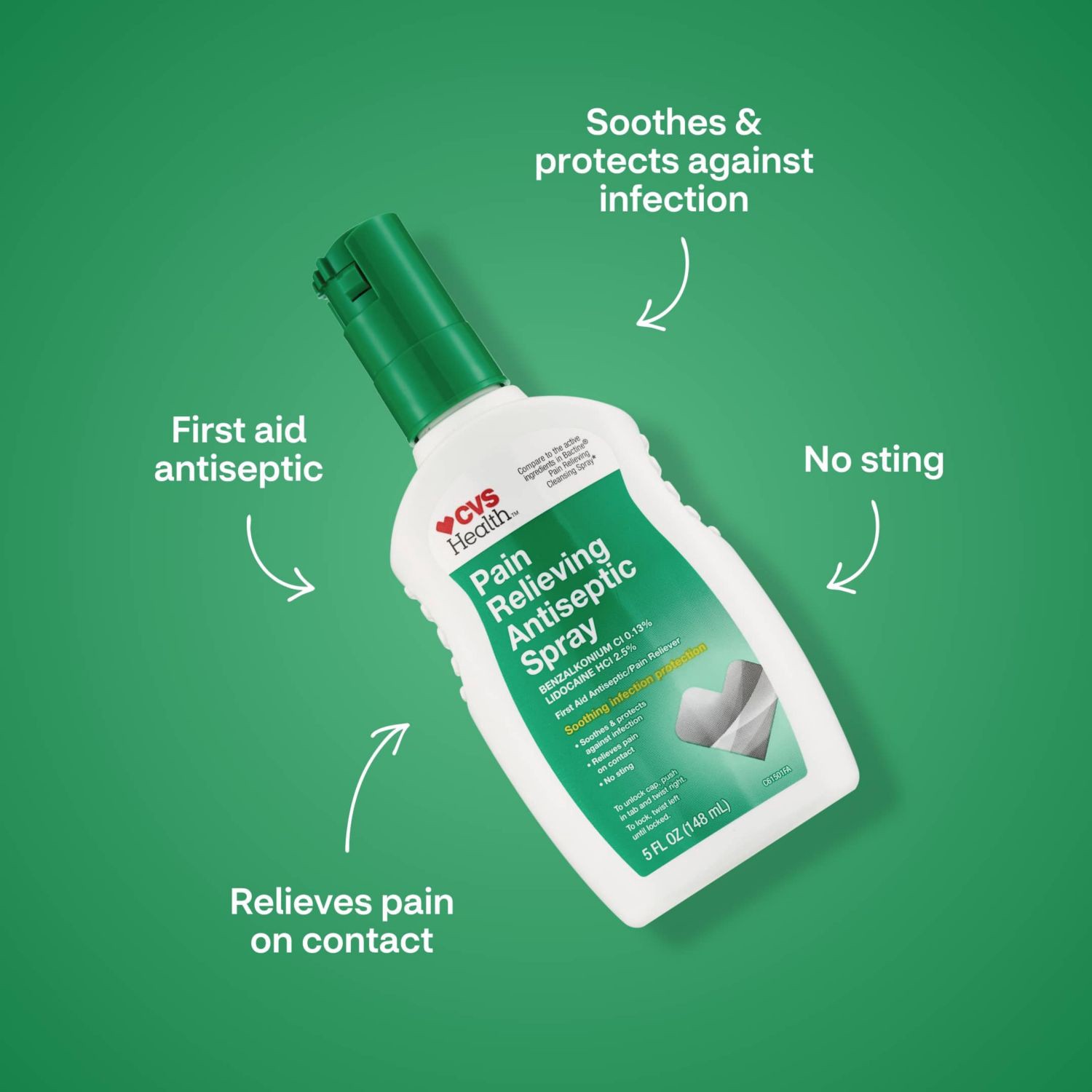 slide 4 of 9, CVS Health Pain Relieving Antiseptic Spray, 5 Oz, 1 ct