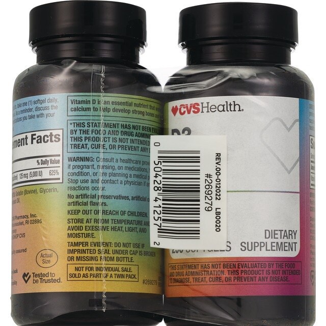 slide 5 of 6, CVS Health Twin Pack Vitamin D3 Softgels, 500 Ct, 1 ct