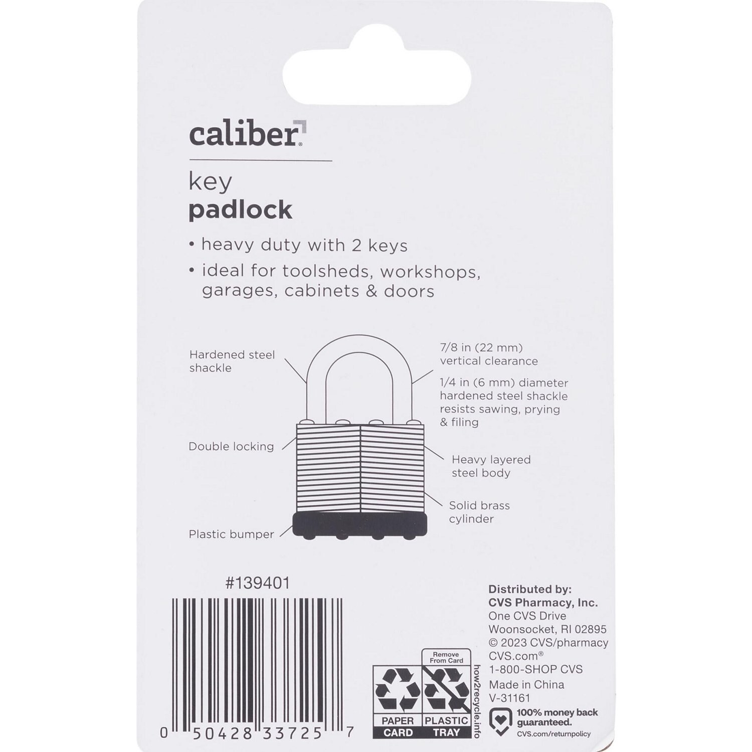 slide 2 of 2, Caliber Heavy Duty Steel Padlock, 1 ct