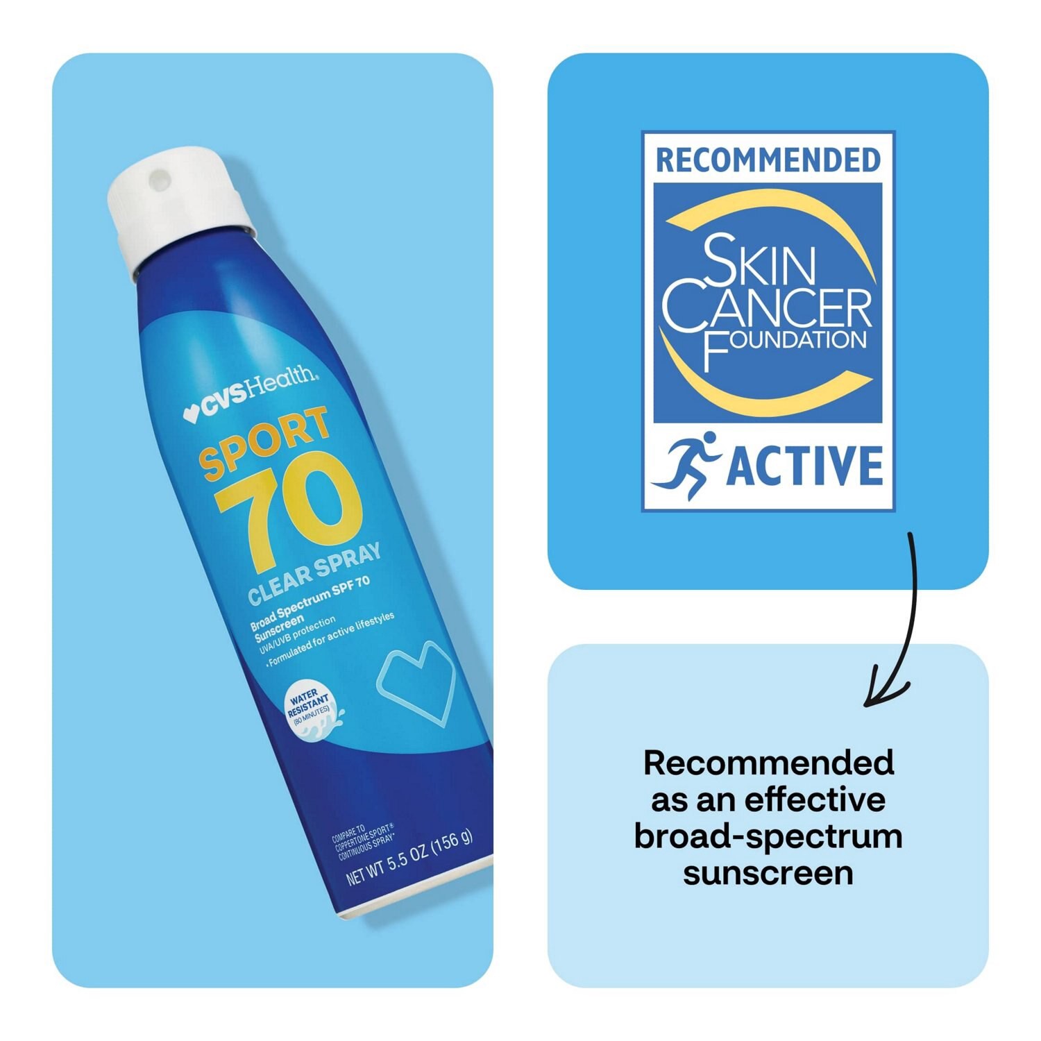 slide 3 of 9, CVS Health Sport Clear Broad Spectrum Sunscreen Spray 5.5 Oz, Spf 70, 1 ct