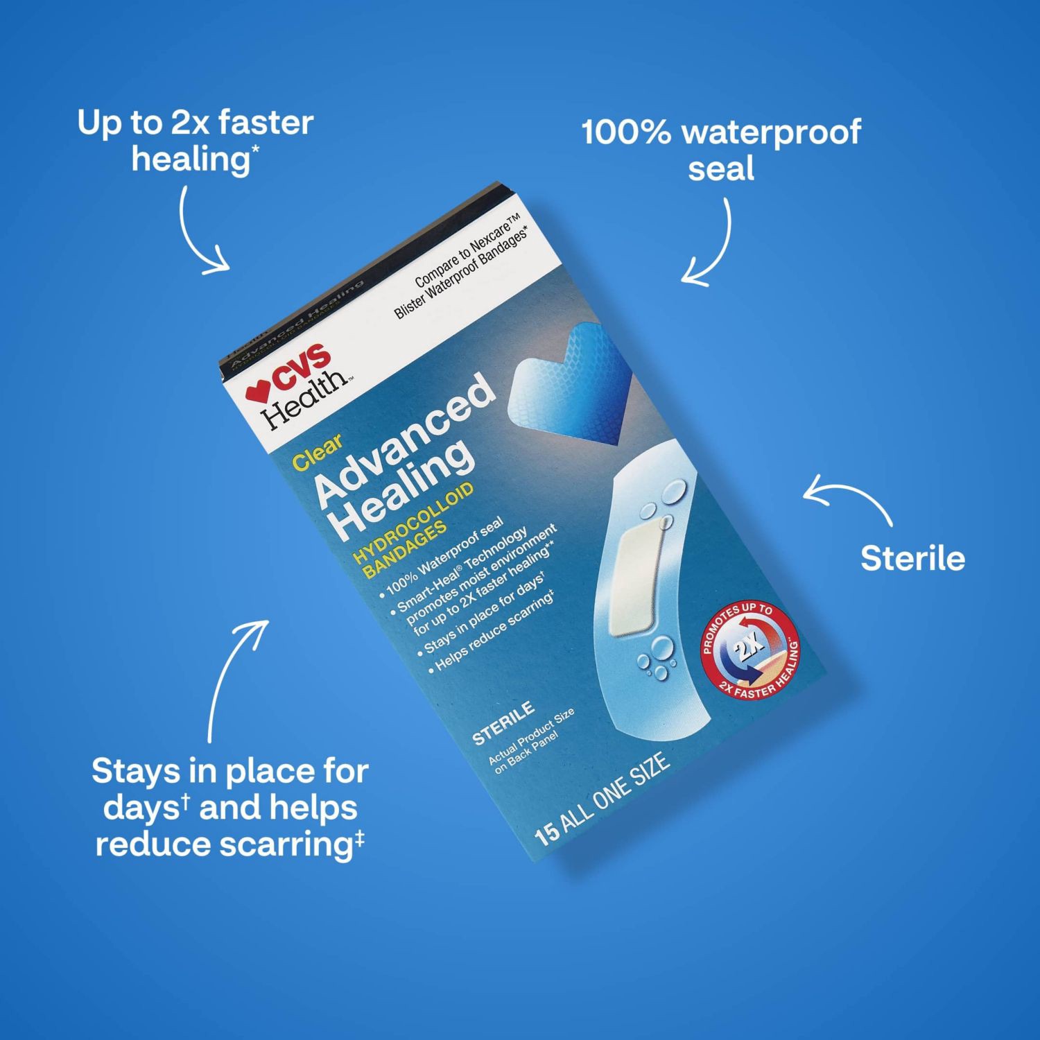 slide 6 of 11, CVS Health Clear Advanced Healing Hydrocolloid Bandages, 15 Ct, 1 ct