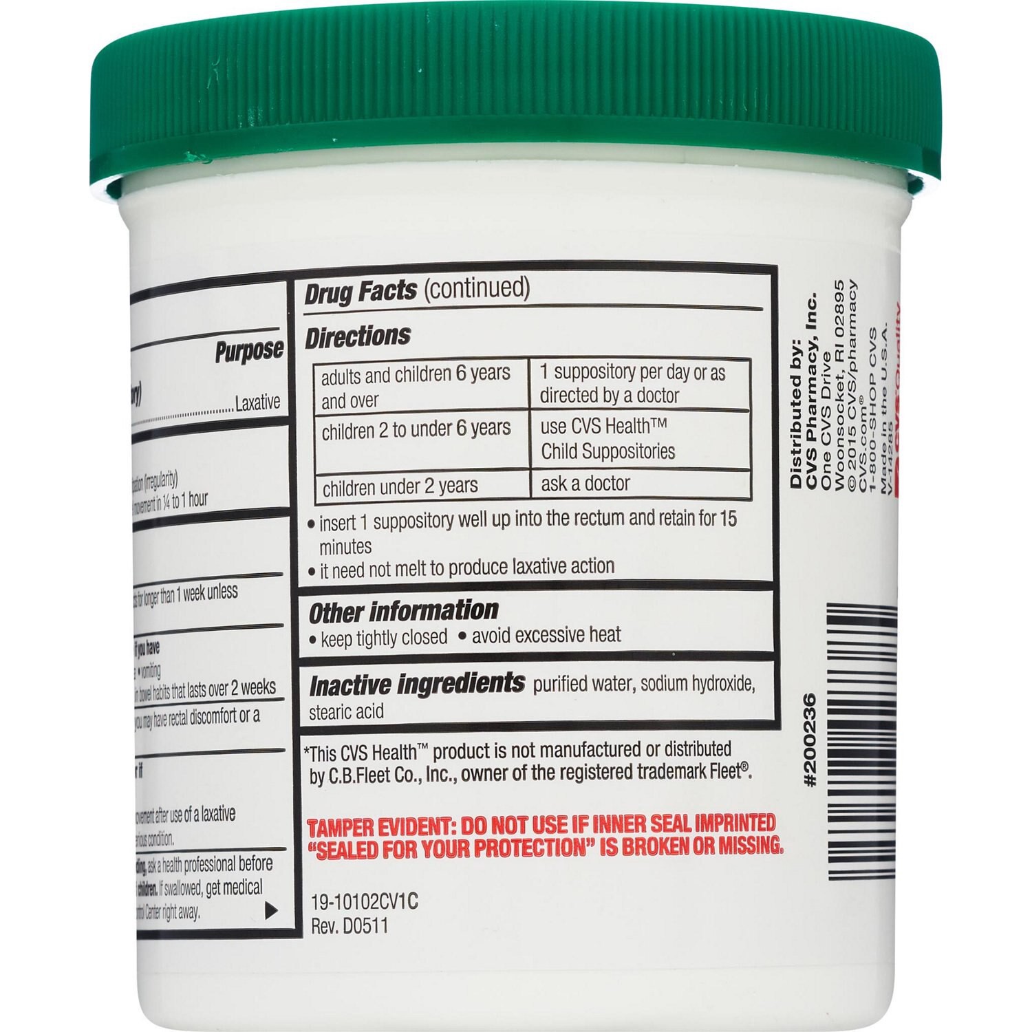 slide 5 of 5, CVS Health Glycerin Suppositories Adult Size, 100 Ct, 1 ct