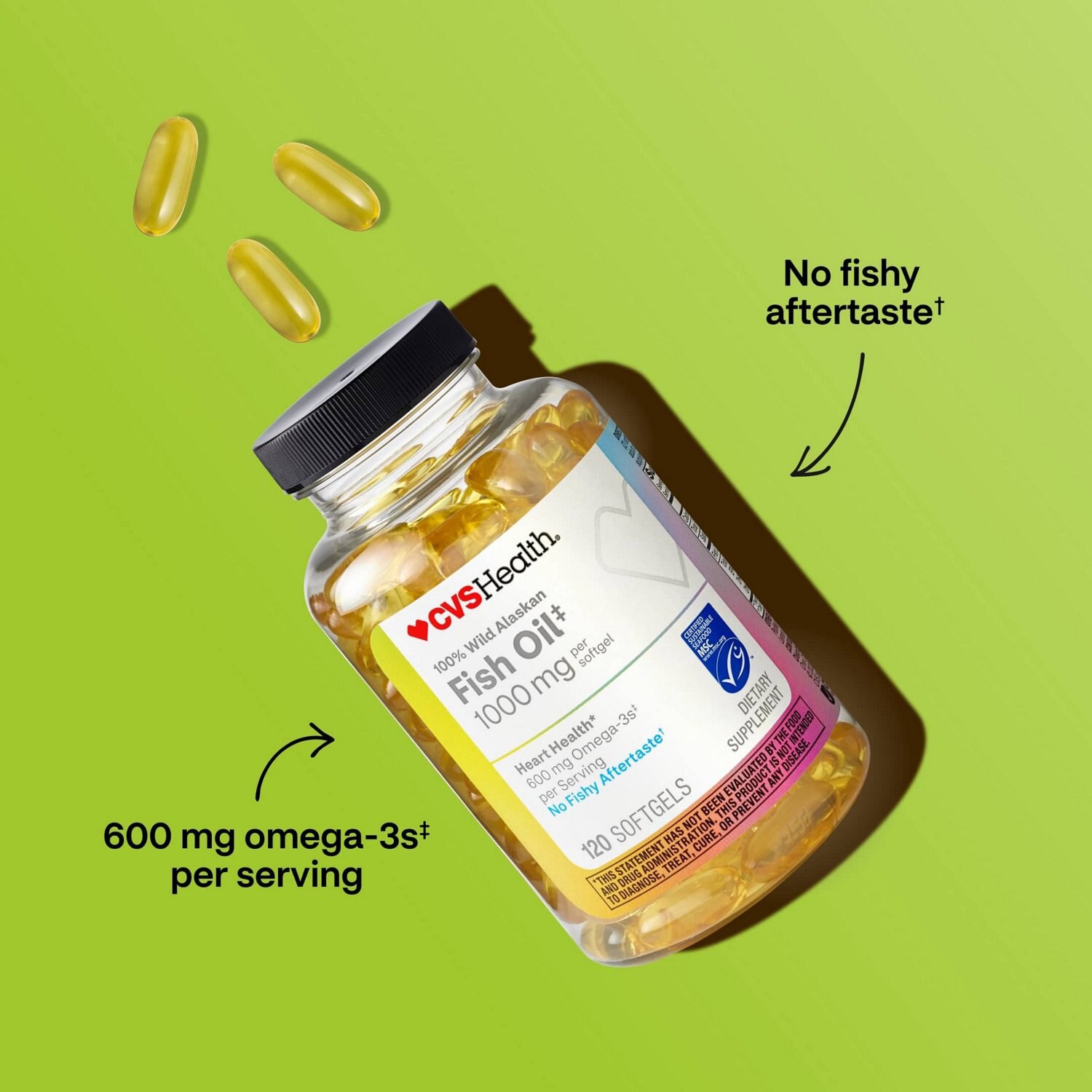 slide 2 of 9, Cvs Health 100% Wild Alaskan Fish Oil Softgels, 120 Ct, 1 ct