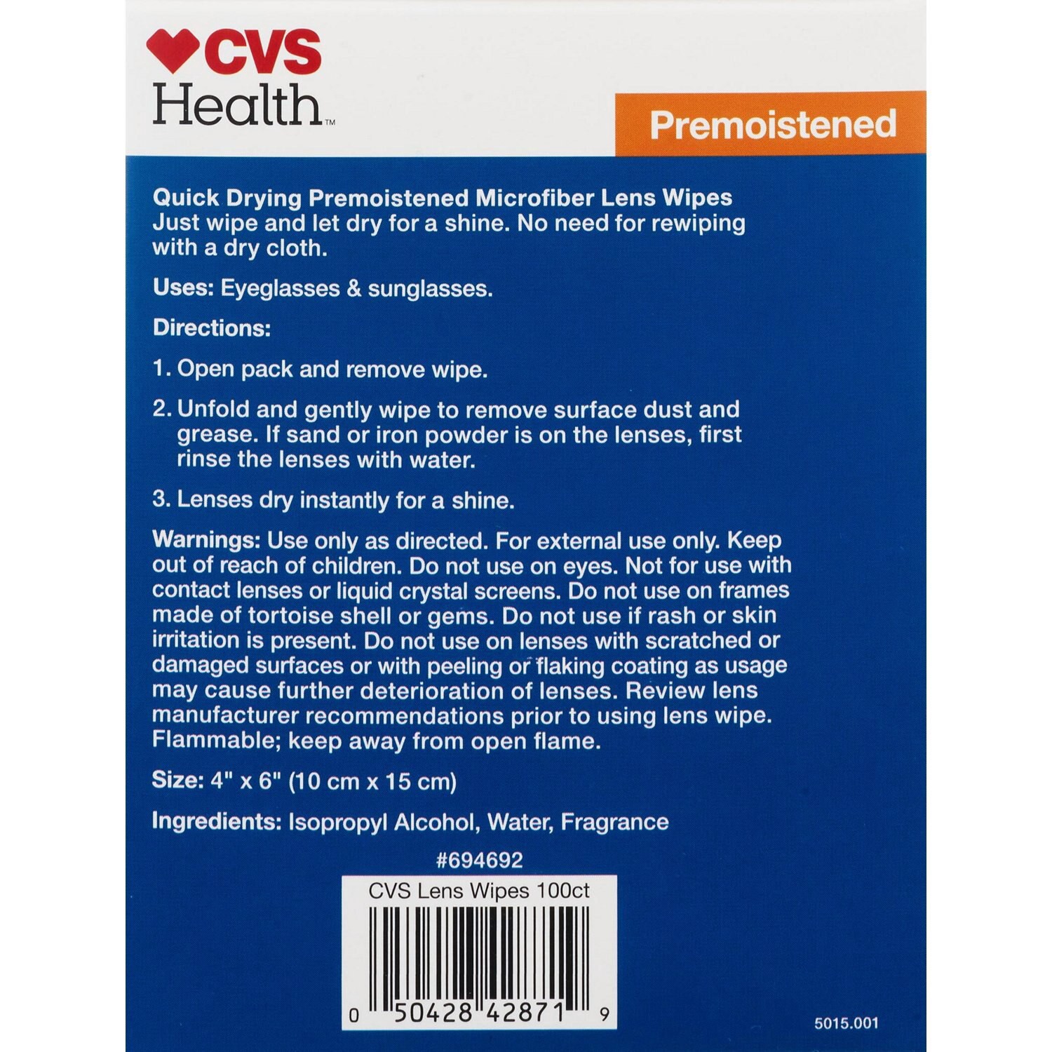 slide 4 of 4, CVS Health Microfiber Premoistened Lens Wipes, 100 Ct, 1 ct