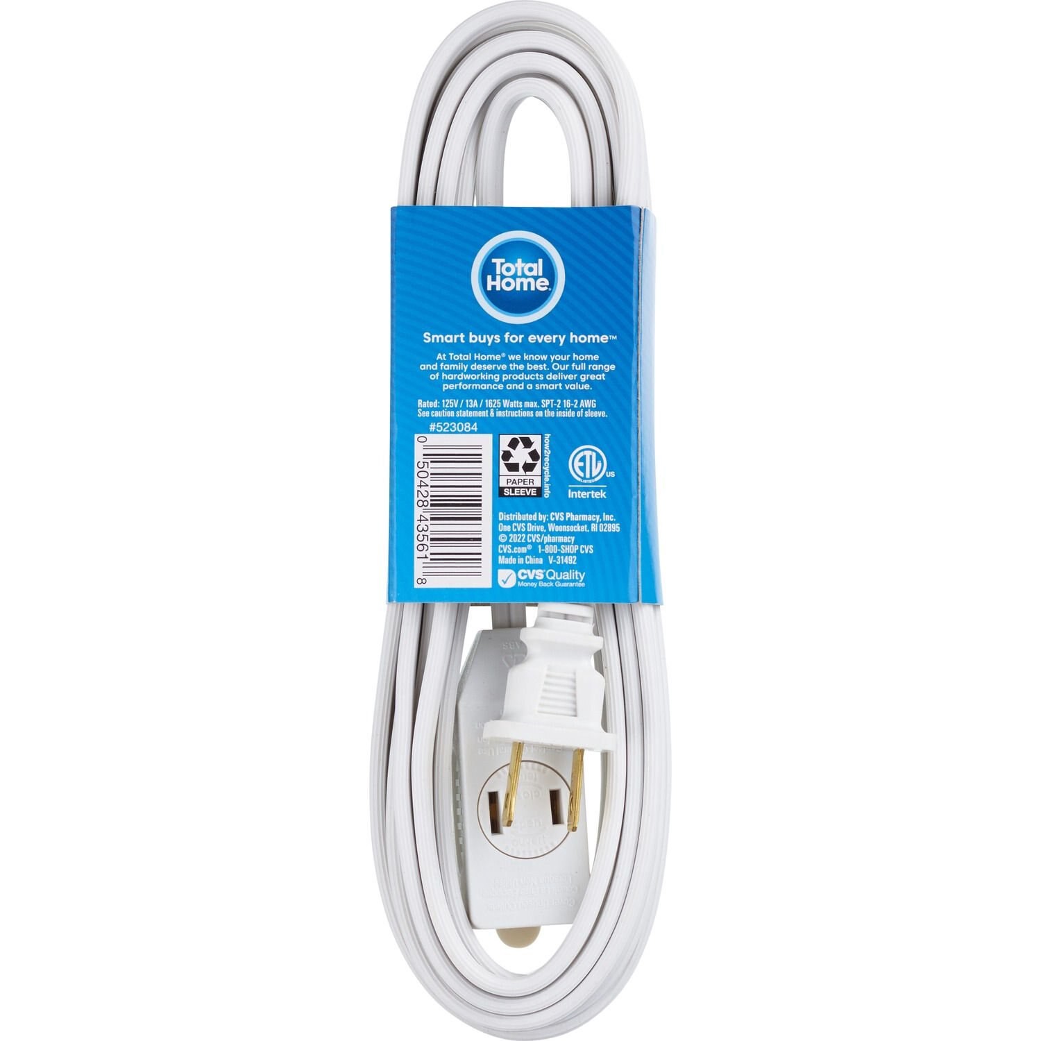 slide 2 of 2, Total Home 3-Outlet Indoor Extension Cord, 15 Ft White, 1 ct