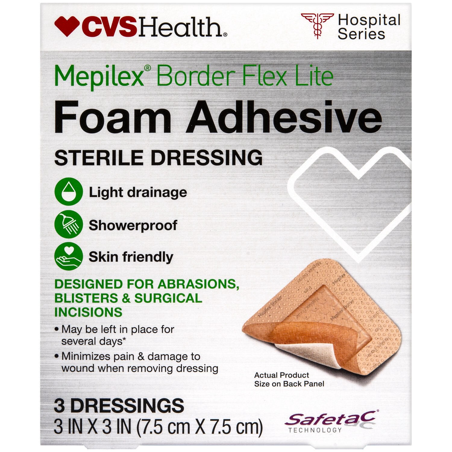 slide 5 of 6, CVS Health Mepilex Border Lite Foam Adhesive Sterile Dressings, 4 In X 4 In, 3 Ct, 3 ct