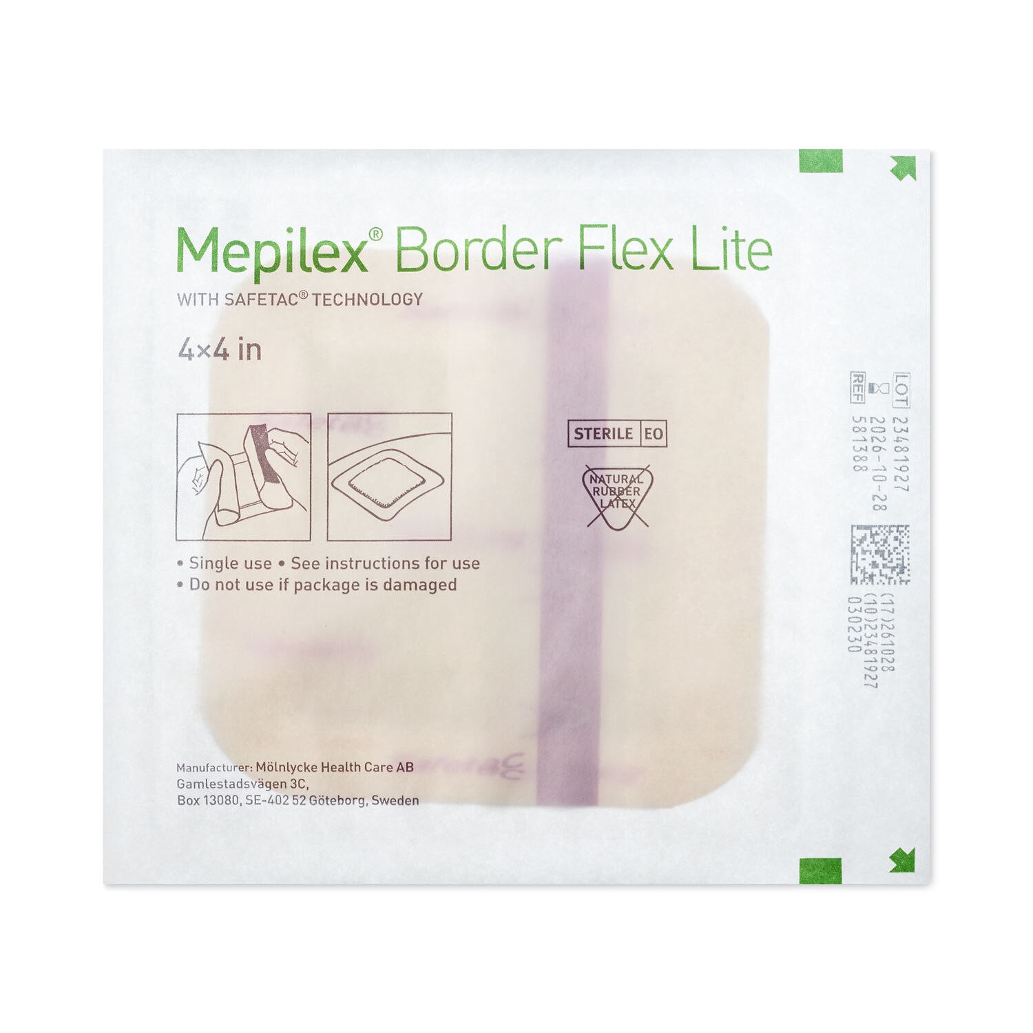 slide 2 of 6, CVS Health Mepilex Border Lite Foam Adhesive Sterile Dressings, 4 In X 4 In, 3 Ct, 3 ct
