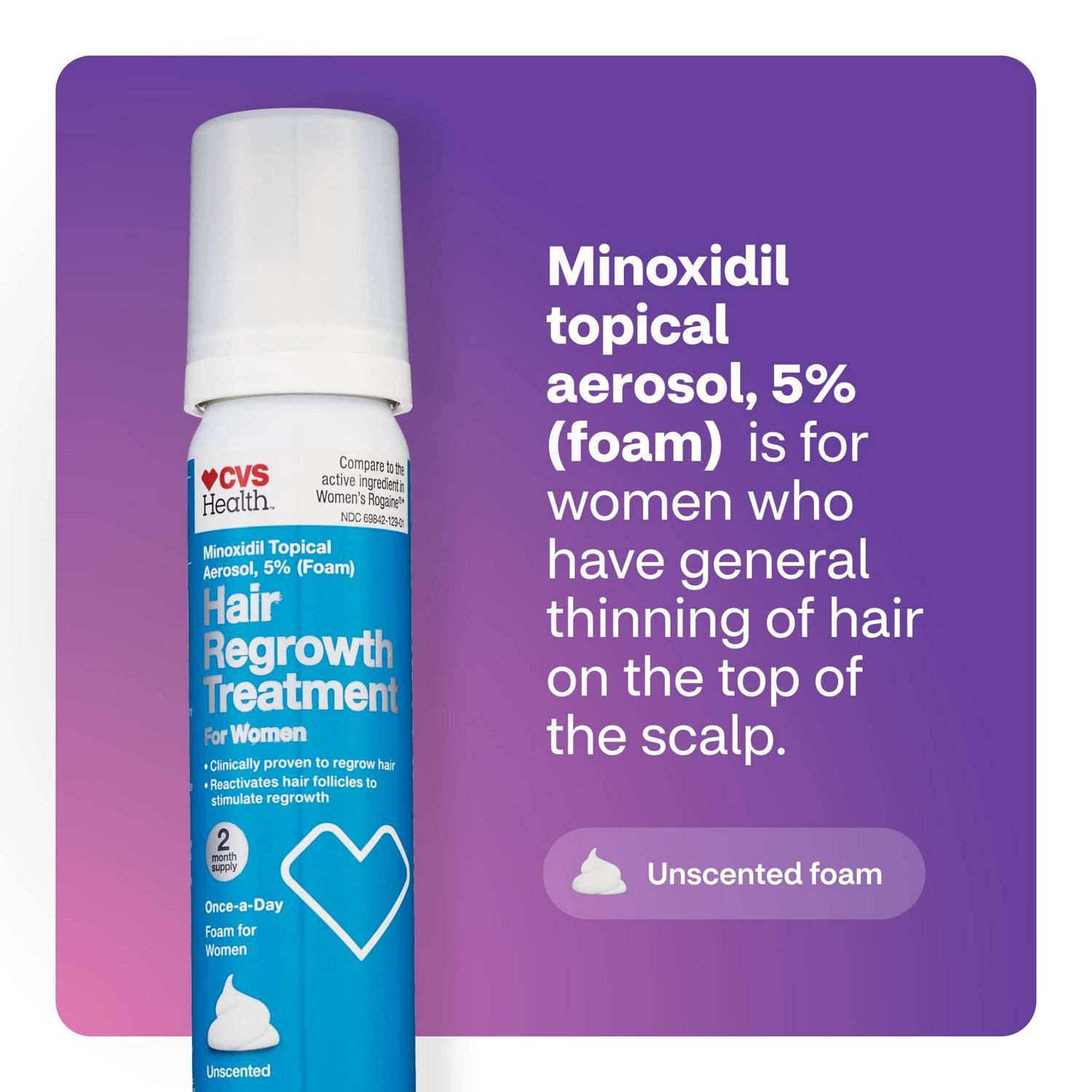 slide 9 of 10, CVS Health Women's 5% Minoxidil Foam For Hair Regrowth, 2 Month Supply, 1 ct