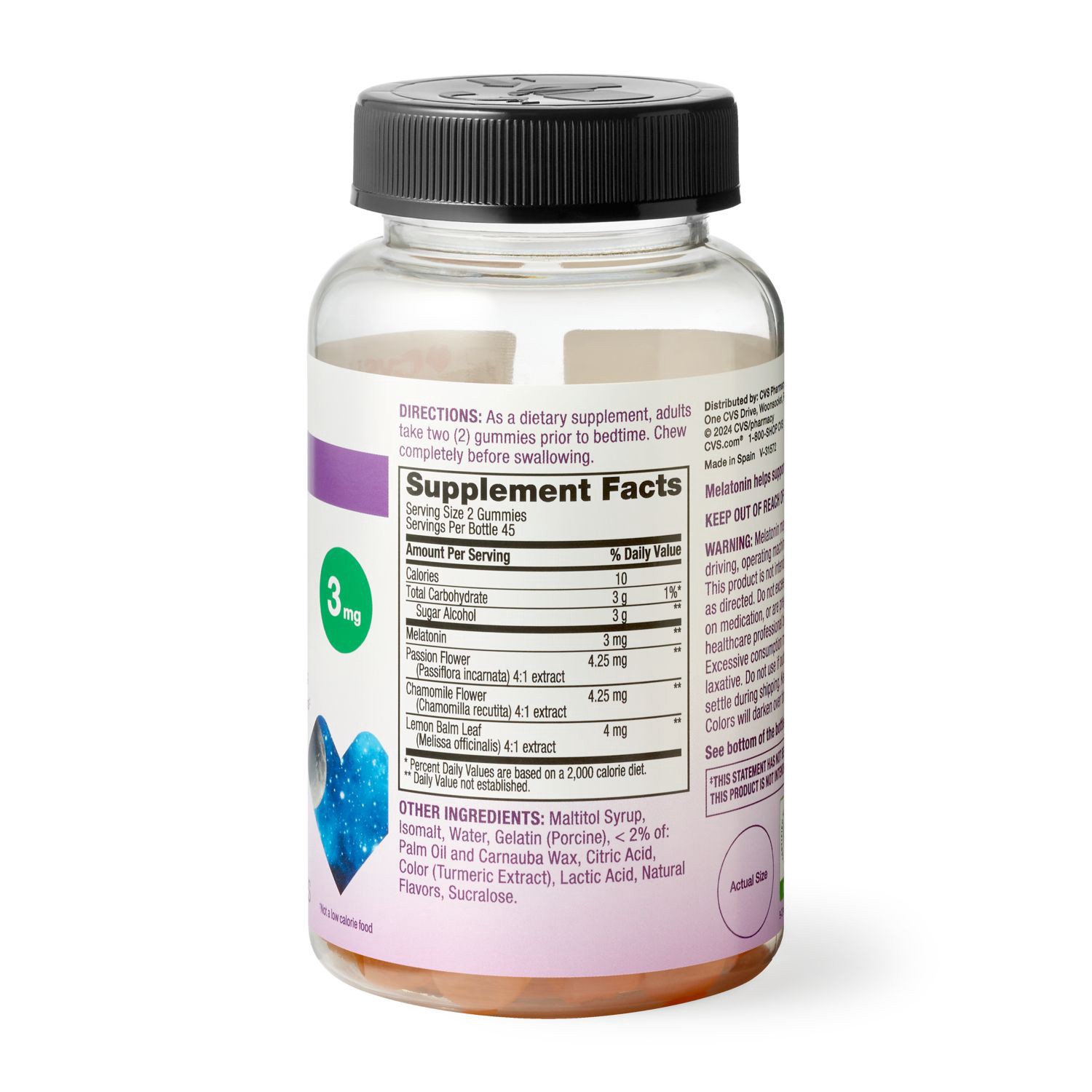 slide 3 of 4, CVS Health Sugar Free Melatonin 3Mg Gummy With Botanicals, 90 Ct, 90 ct