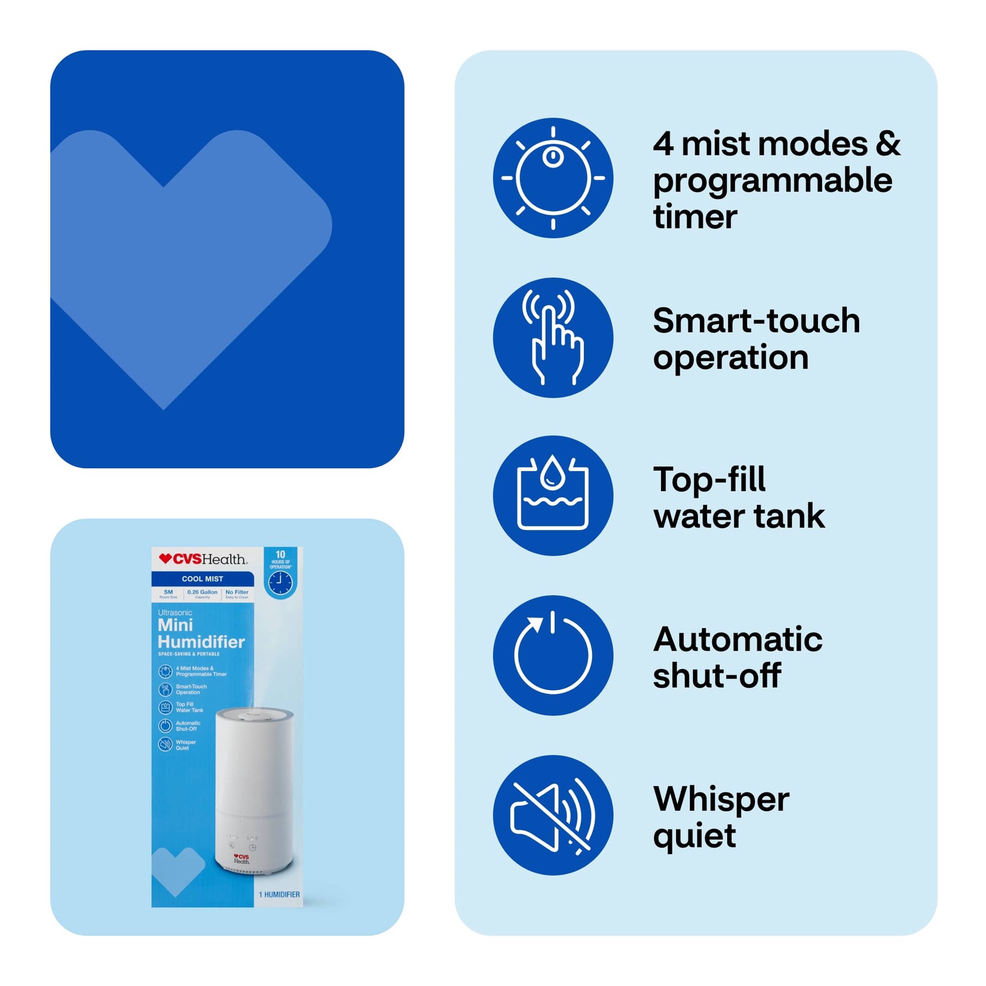 slide 3 of 9, Cvs Health Mini Tf Humidifier, 1 ct