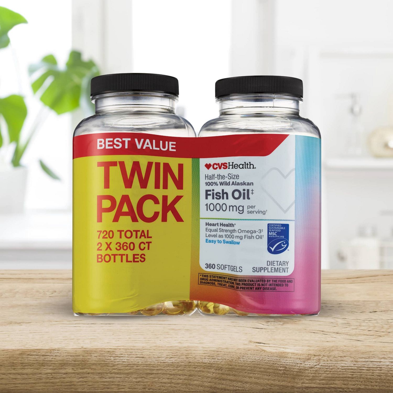 slide 7 of 8, Cvs Health Half-The-Size 100% Wild Alaskan Fish Oil Twin Pack, 1000Mg, 720 Ct, 1 ct