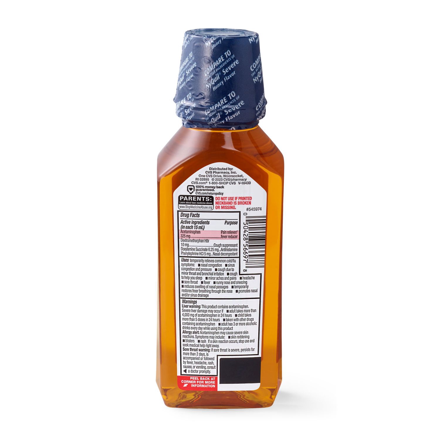 slide 4 of 9, CVS Health Nighttime Severe Cold & Flu Relief Honey Liquid, 12 oz