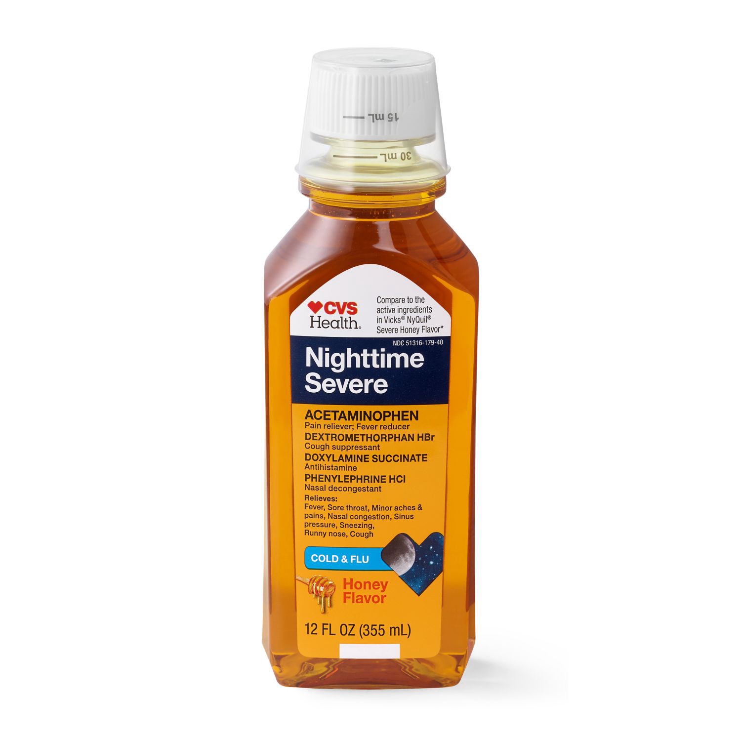 slide 8 of 9, CVS Health Nighttime Severe Cold & Flu Relief Honey Liquid, 12 oz