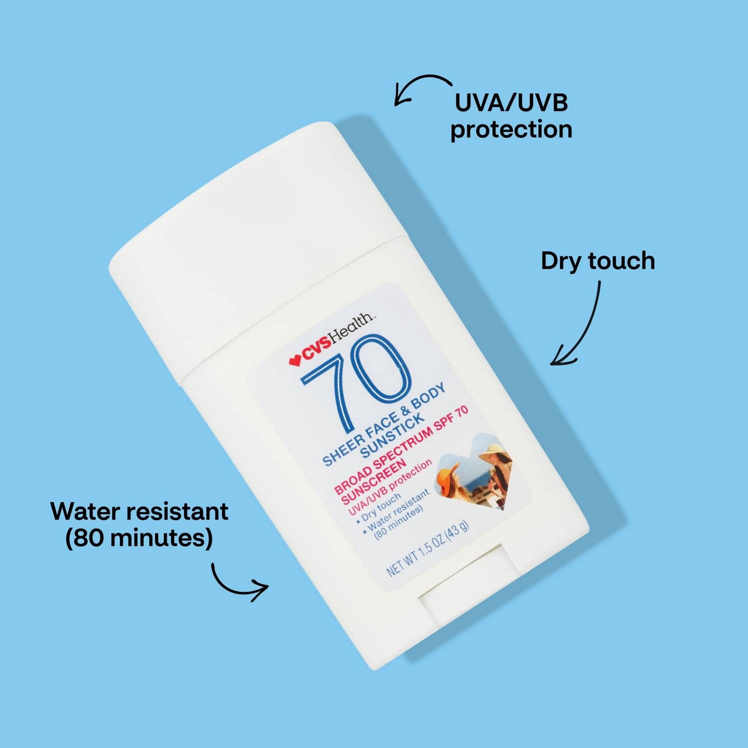 slide 5 of 9, CVS Health Spf 70 Sheer Face & Body Sunstick, 1.5 Oz, 1.5 oz