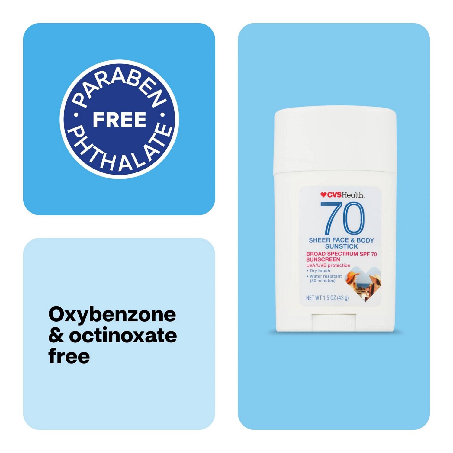 slide 6 of 9, CVS Health Spf 70 Sheer Face & Body Sunstick, 1.5 Oz, 1.5 oz