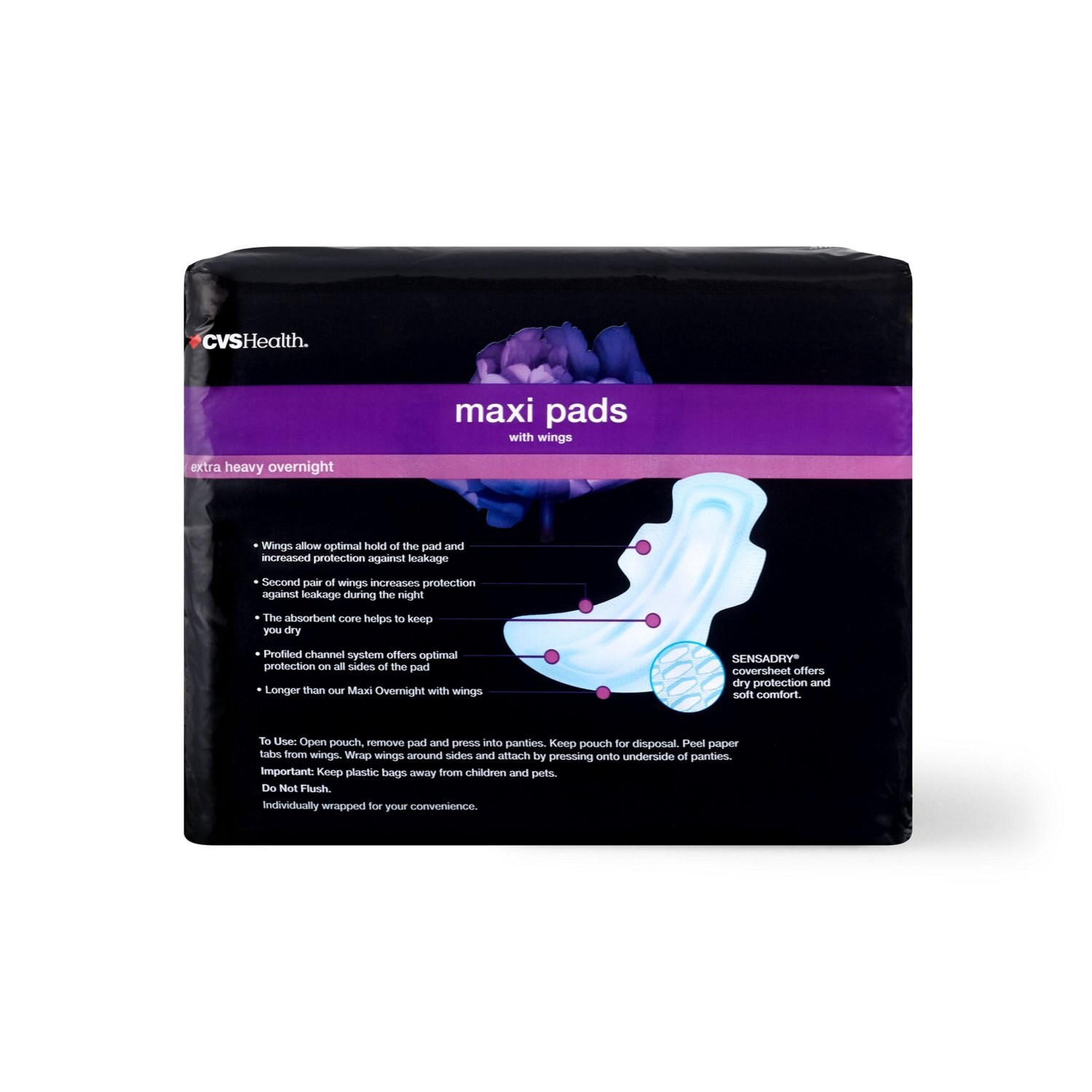 slide 5 of 6, Cvs Health Extra Heavy Overnight Pads With Wings, 27 Ct, 1 ct