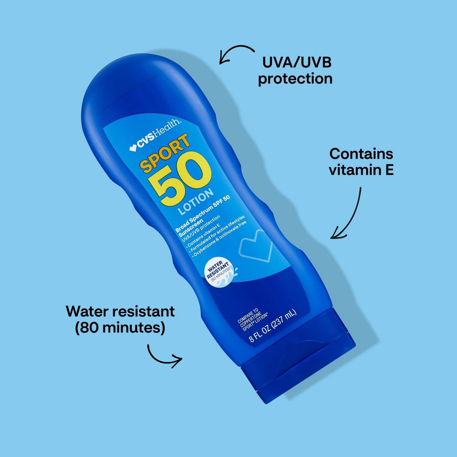 slide 3 of 8, CVS Health Cvs Sport Lotion Spf 50, 8 Oz, 1 ct