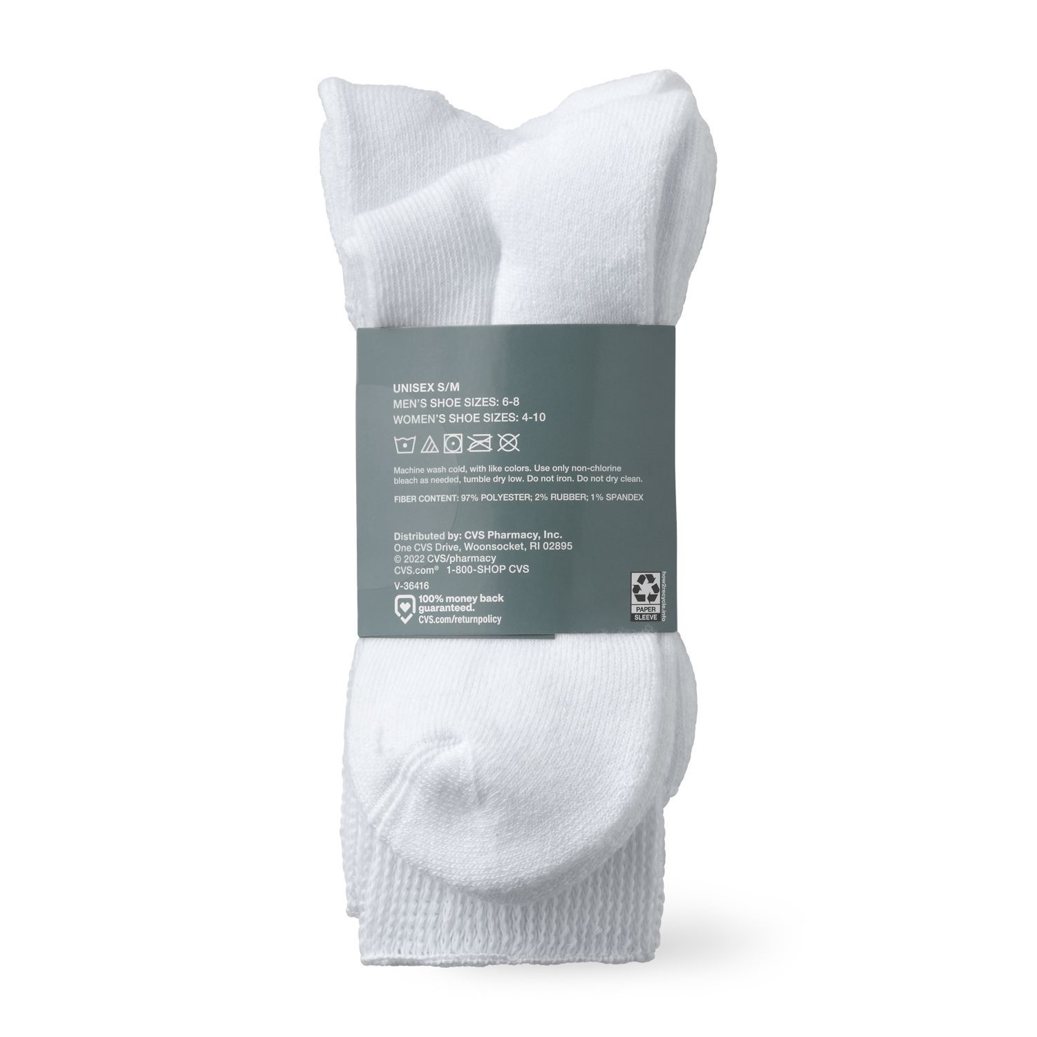 slide 2 of 4, CVS Health Non-Binding Comfort Crew Socks For Diabetics Unisex, 3 Pairs, S/M, White, 1 ct