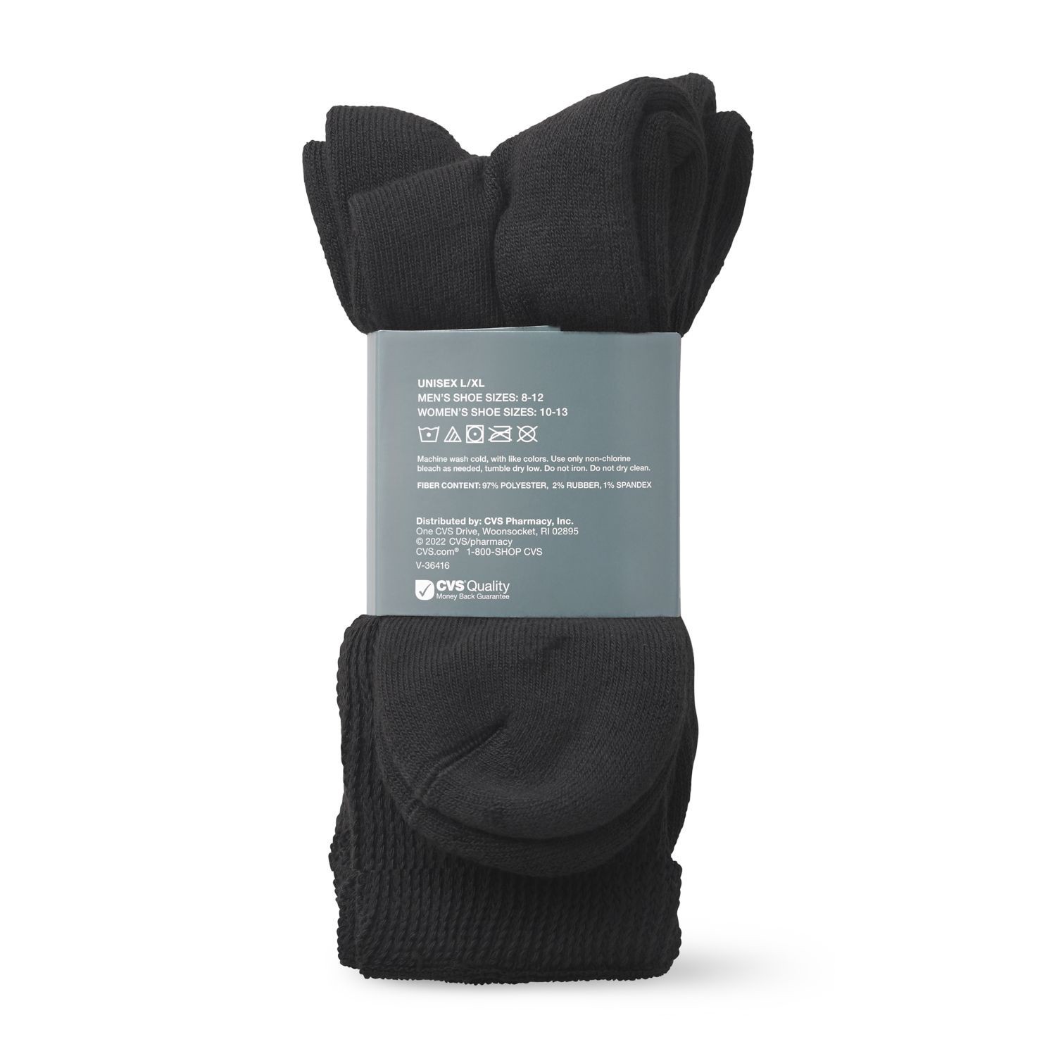 slide 4 of 4, CVS Health Non-Binding Comfort Crew Socks For Diabetics Unisex, 3 Pairs, L/Xl, Black, 1 ct