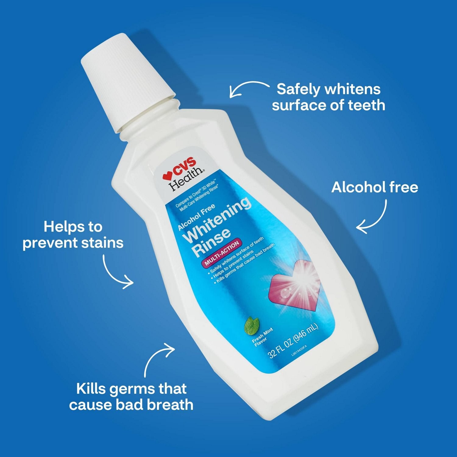 slide 3 of 8, Cvs Health Alcohol Free Whitening Rinse, Fresh Mint, 32 Oz, 1 ct