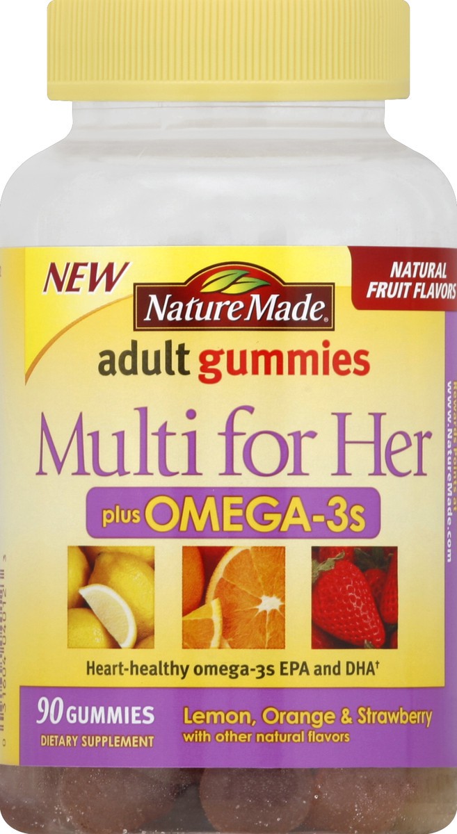 slide 3 of 6, Nature Made Multi for Her + Omega-3 Adult Gummies, 90 ct