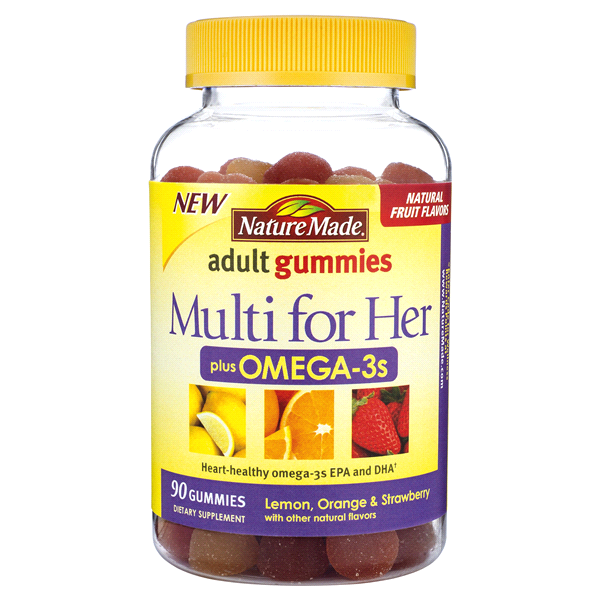 slide 1 of 6, Nature Made Multi for Her + Omega-3 Adult Gummies, 90 ct