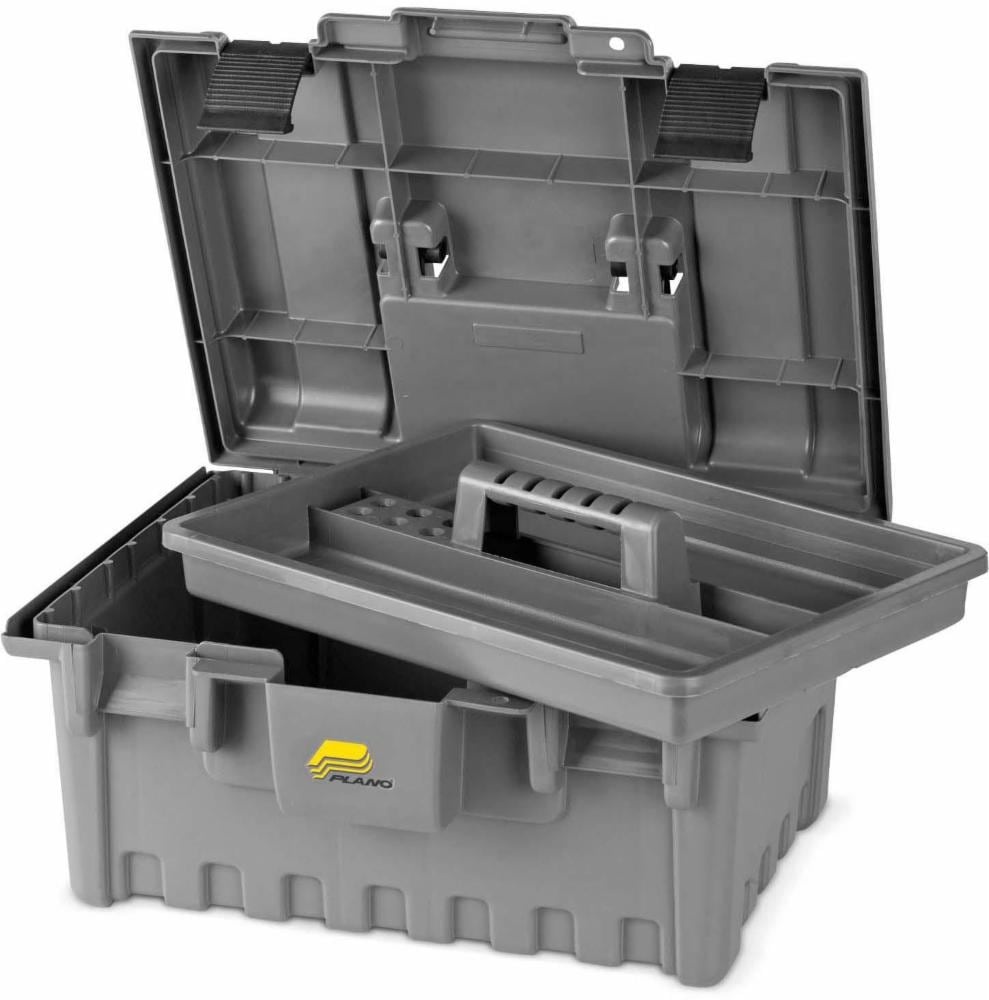 slide 1 of 1, Plano 16-Inch Power Tool Box With Tray - Gray, 16.25 in x 13.25 in x 8 in