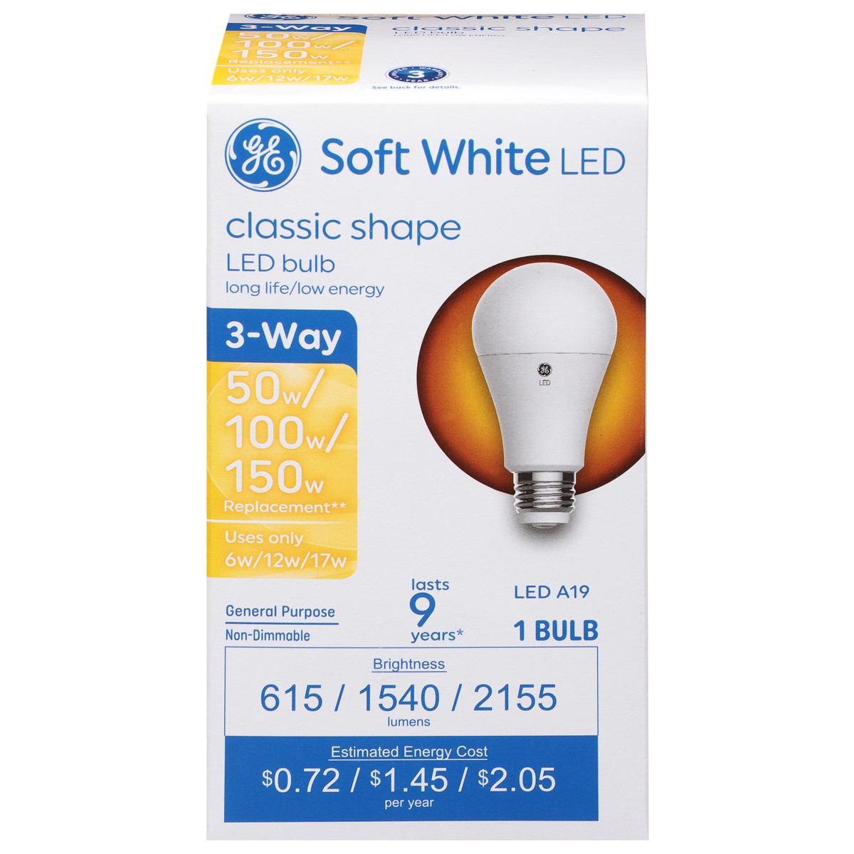 slide 1 of 1, GE 6/12/17 Watts 3-Way Soft White Classic Shape LED A19 Light Bulb 1 ea, 1 ct