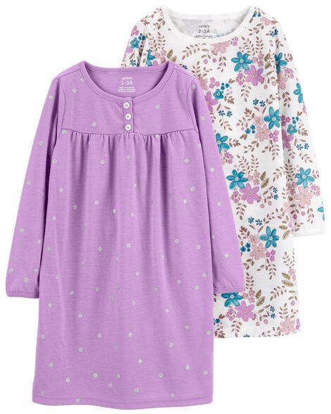 slide 1 of 3, Carters Kid 2-Pack Floral Nightgowns Purple/Ivory 12-14, 1 ct