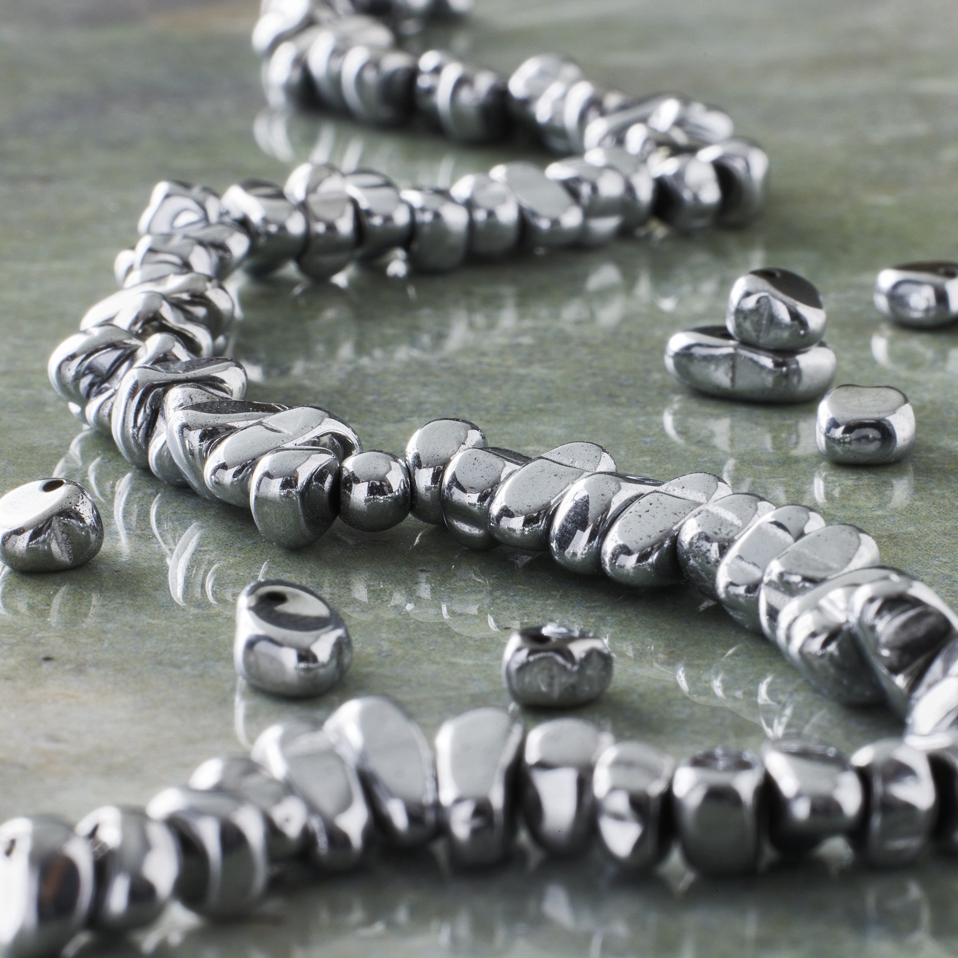 slide 3 of 3, Rhodium Reconstituted Hematite Chip Beads By Bead Landing, 4 strings