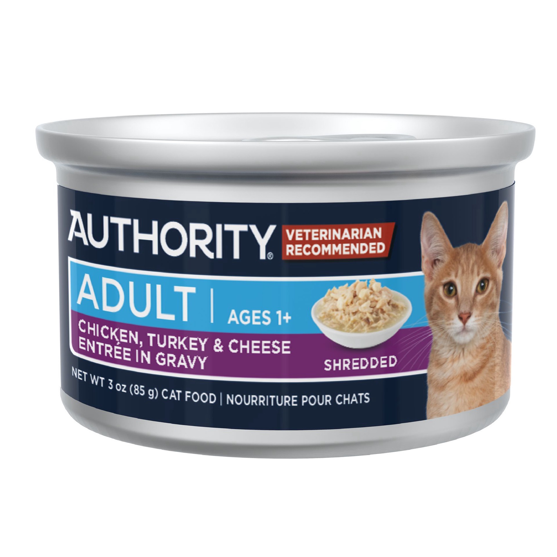 slide 1 of 1, Authority Adult Wet Cat Food - Entree In Gravy Shredded, 3 Oz., 3 oz