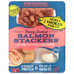 Honey Smoked Fish Co. Honey Smoked Original Salmon Stackers with Lemon Chive Spread & Rice Crackers Snack Size 2.3 oz