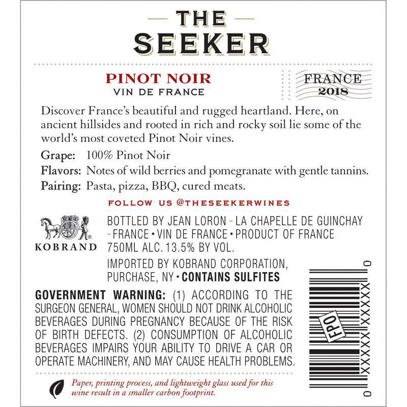 slide 4 of 5, The Seeker Pinot Noir Red Wine - 750ml Bottle, 750 ml