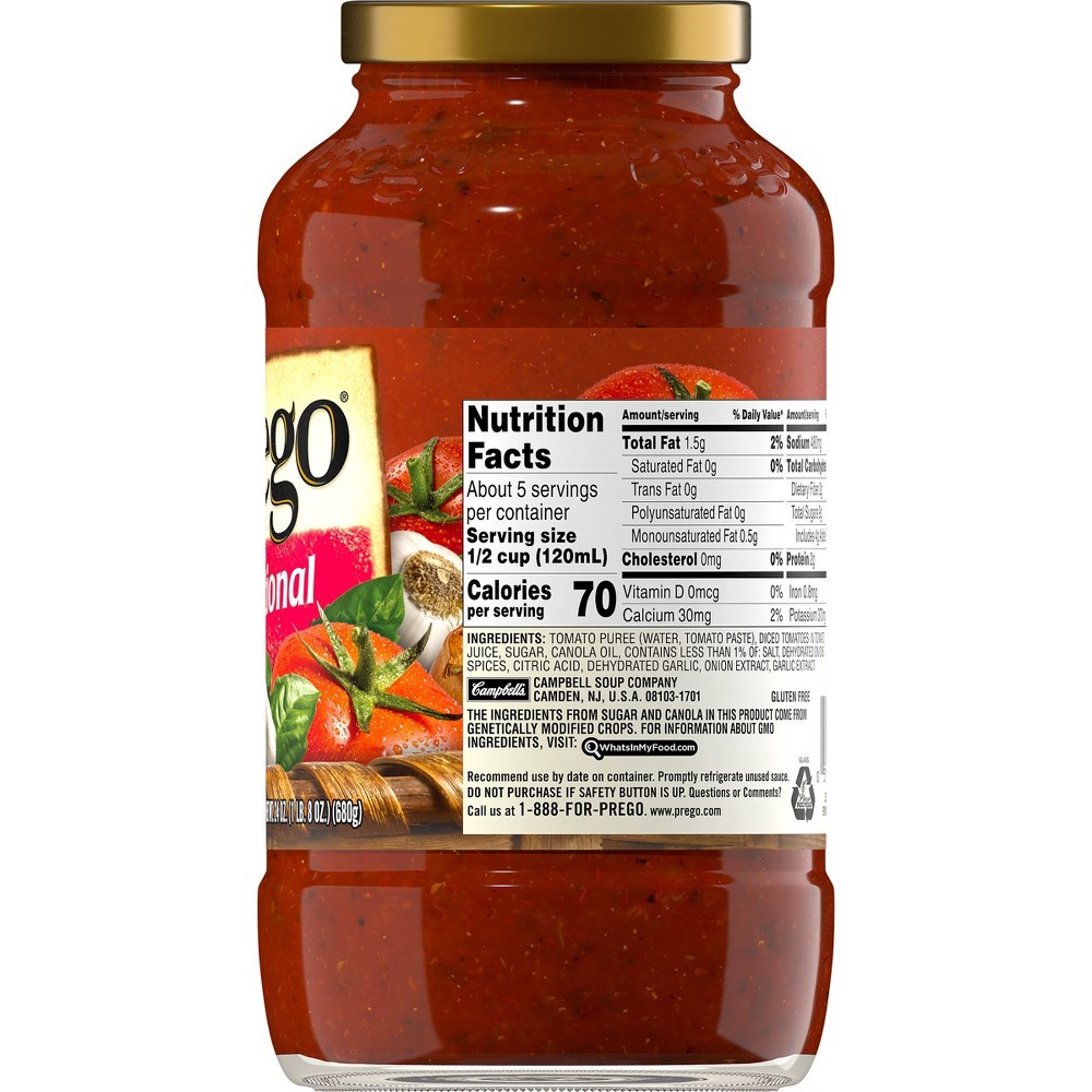 slide 4 of 5, Prego Traditional Pasta Sauce, 24 oz Jar, 24.000 oz