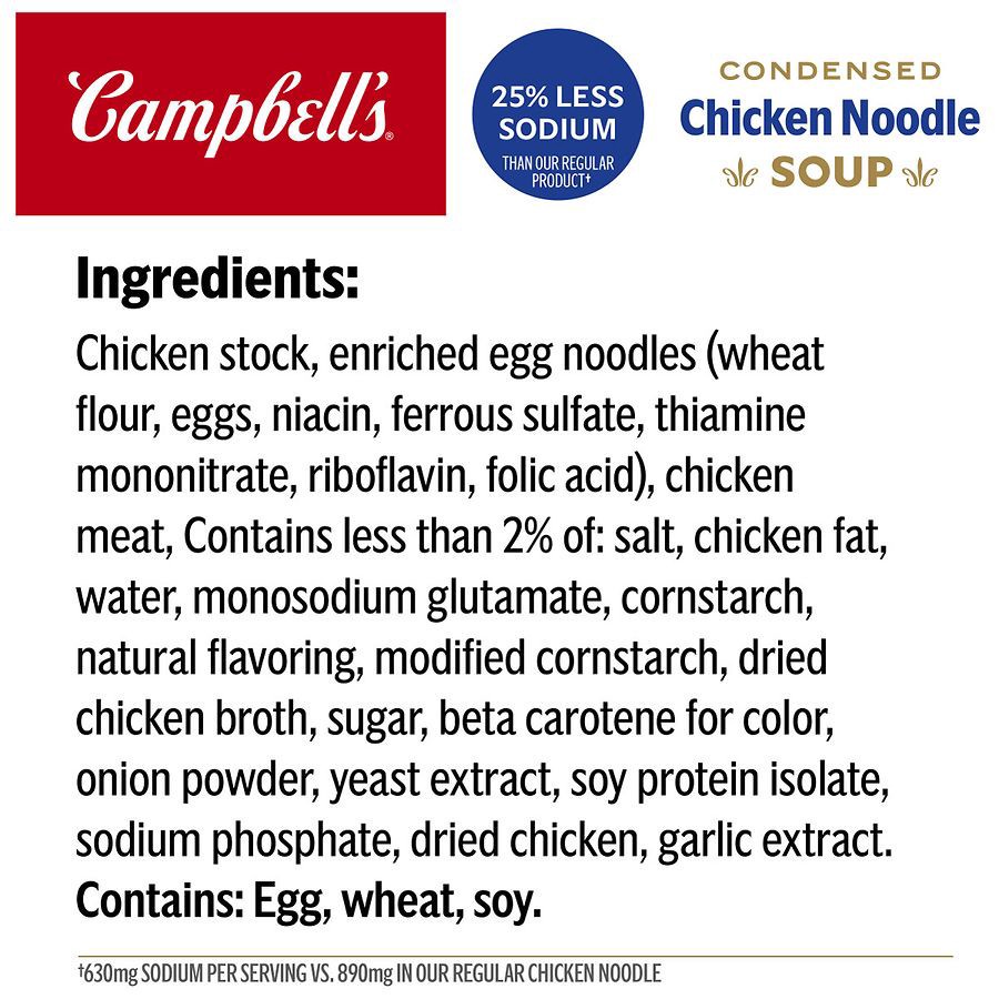 slide 5 of 5, Campbell's Campbell’s Condensed 25% Less Sodium Chicken Noodle Soup, 10.75 oz Can, 10.750 oz