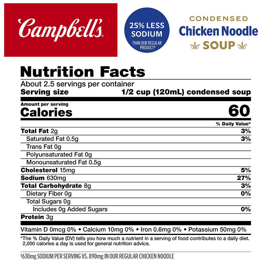 slide 3 of 5, Campbell's Campbell’s Condensed 25% Less Sodium Chicken Noodle Soup, 10.75 oz Can, 10.750 oz