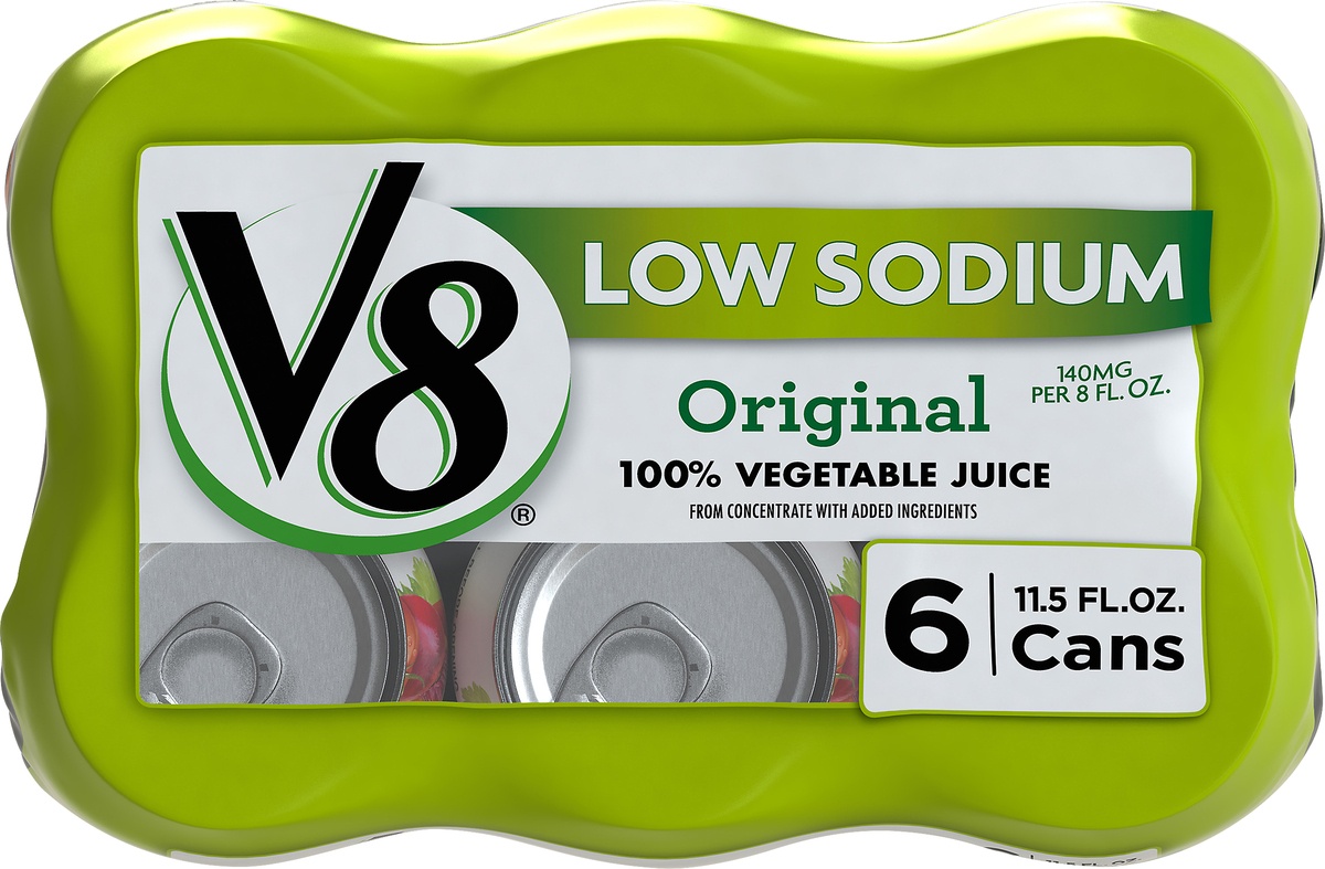 slide 9 of 10, V8 Low Sodium Original 100% Vegetable Juice, 11.5 fl oz Can (6 Pack), 6 ct; 11.5 oz