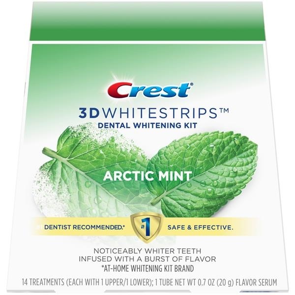 slide 1 of 1, Crest 3D Whitestrips Arctic Mint Dental Whitening Kit 14 Treatments + 1 Tube of Flavor Serum, 0.7 oz