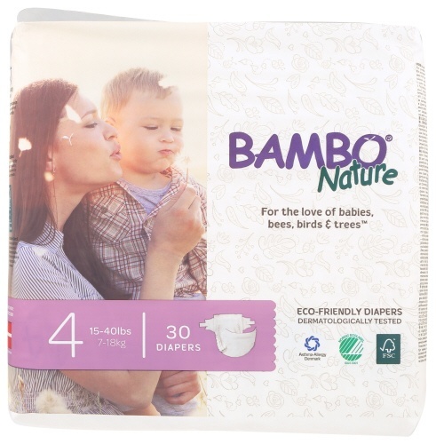 slide 1 of 1, Bambo Nature Diapers Size 4 15-40 Lbs, 30 ct