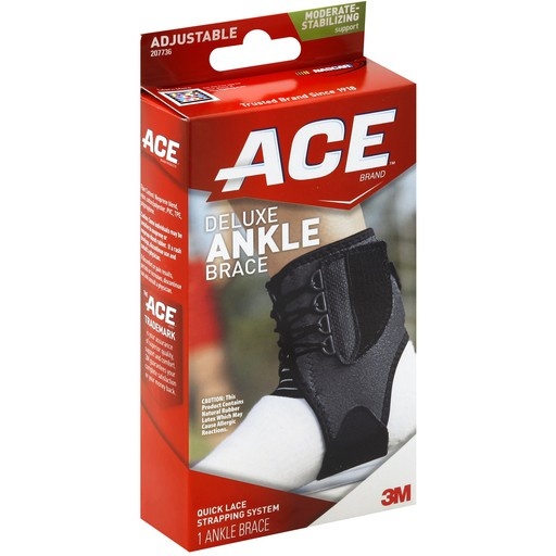 slide 1 of 1, Ace Deluxe Ankle Brace, Adjustable, Moderate Stabilizing Support, 1 ct