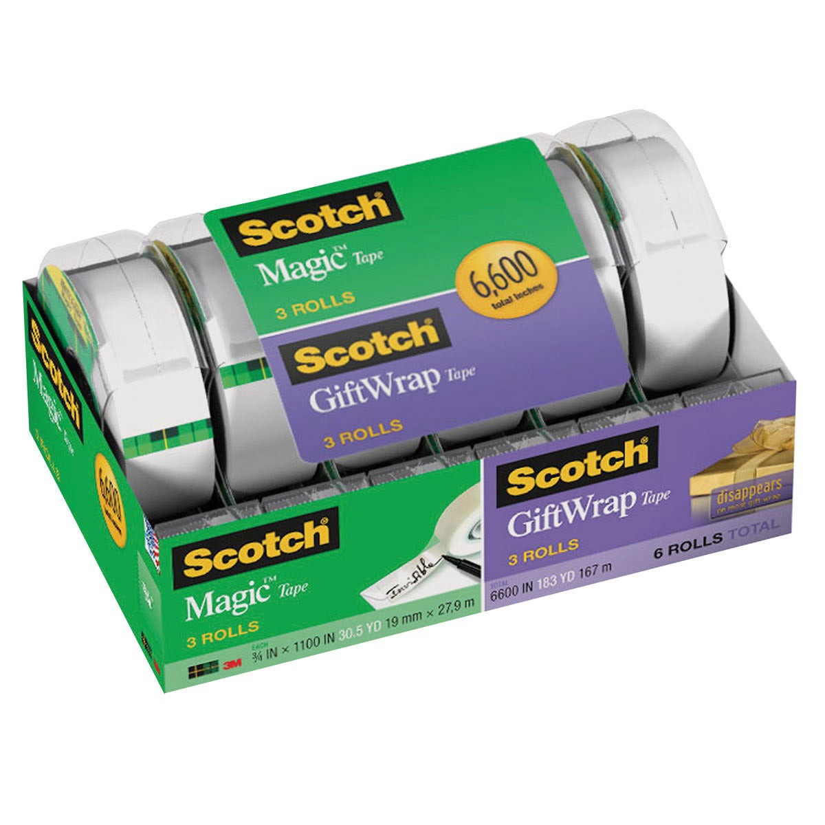 slide 1 of 1, 3M Scotch Magic Tape & Gift Wrap Tape, 6 count, 