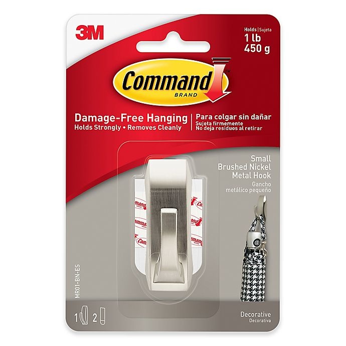 slide 1 of 1, 3M Command Damage-Free Hanging Small Wall Hook - Brushed Nickel, 1 ct