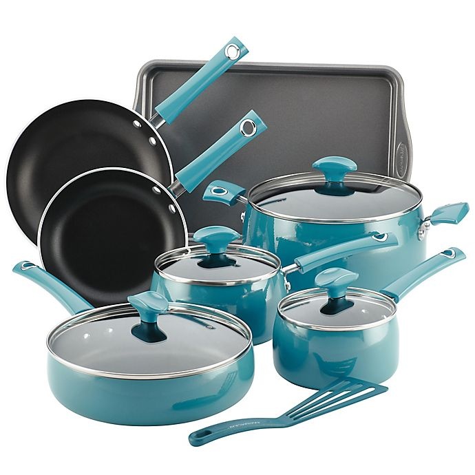 slide 1 of 5, Rachael Ray Cityscapes Porcelain Enamel Cookware Set - Turquoise, 12 ct