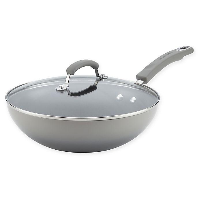 slide 1 of 4, Rachael Ray Classic Brights Nonstick Covered Stir Fry Pan - Sea Salt Grey, 11 in