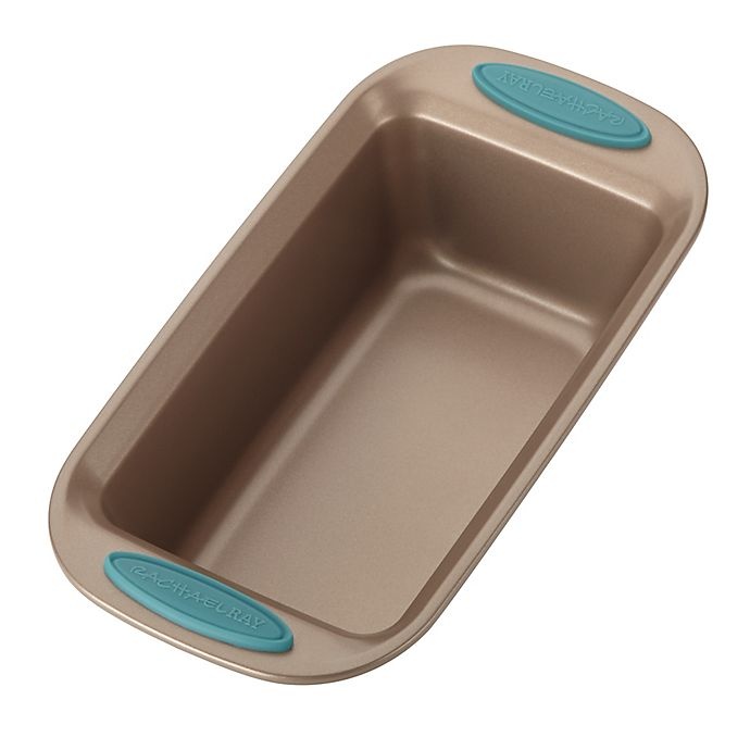 slide 3 of 4, Rachael Ray Cucina Nonstick Loaf Pan - Latte Brown/Agave Blue, 9 in x 5 in