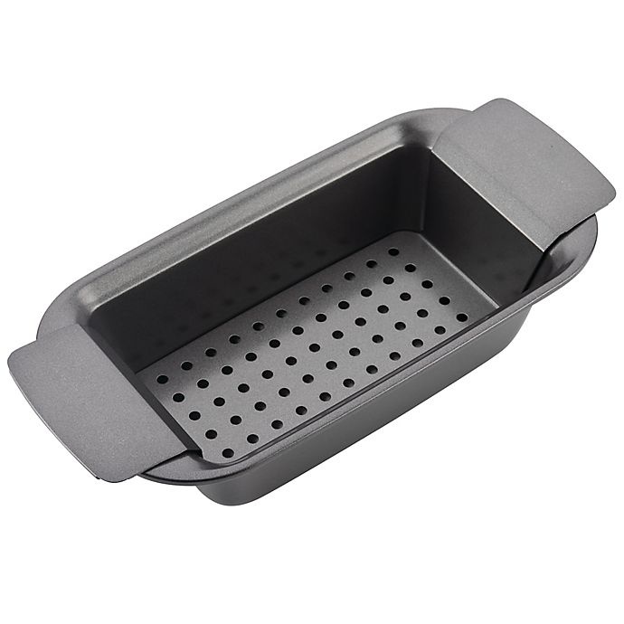 slide 6 of 6, Rachael Ray Meat Loaf Pan with Fat Draining Insert - Grey, 9 in x 5 in