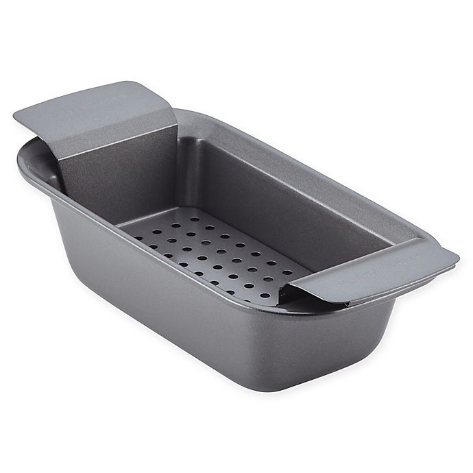 slide 1 of 6, Rachael Ray Meat Loaf Pan with Fat Draining Insert - Grey, 9 in x 5 in