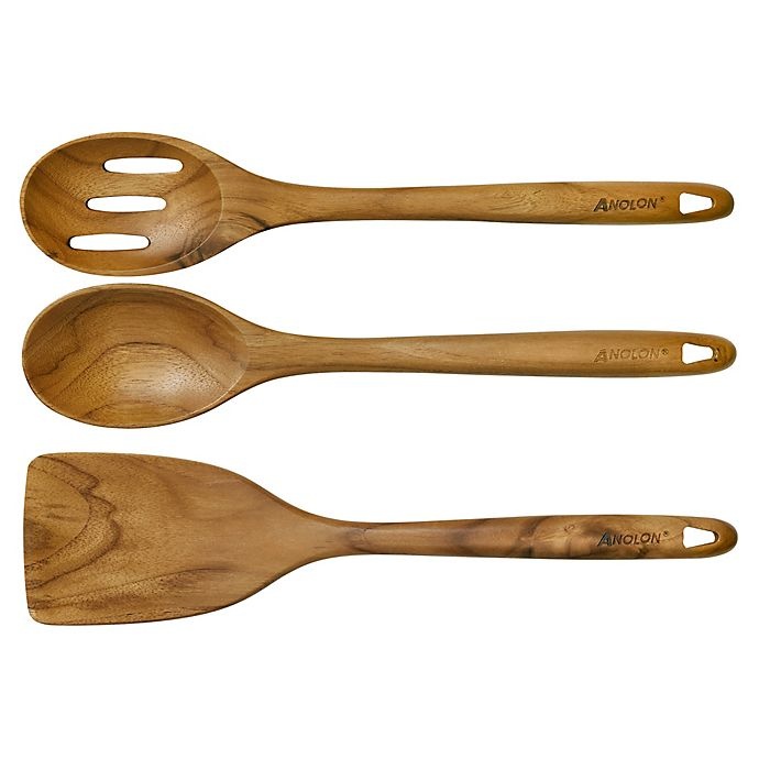 slide 2 of 6, Anolon Analon Teak Wood Spoon and Turner Utensil Set, 3 ct