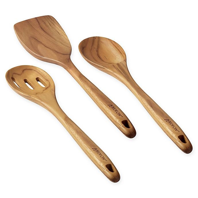 slide 1 of 6, Anolon Analon Teak Wood Spoon and Turner Utensil Set, 3 ct