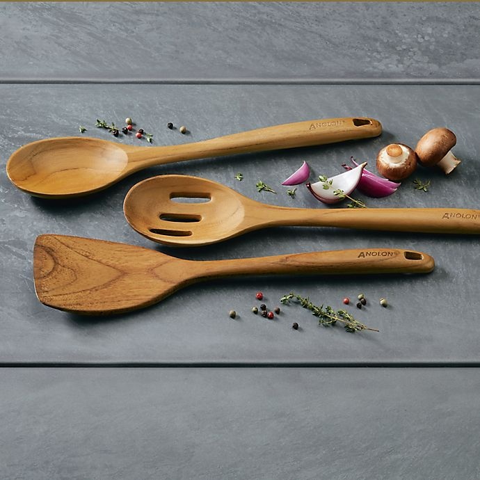 slide 3 of 6, Anolon Analon Teak Wood Spoon and Turner Utensil Set, 3 ct